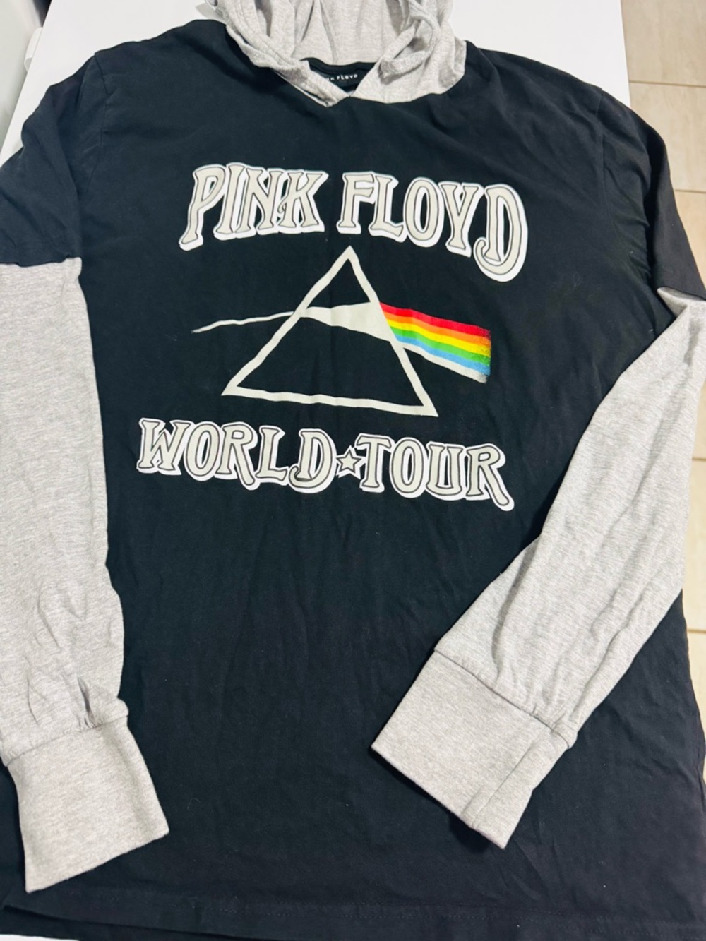 Pink Floyd Black & Gray Pullover Hoodie with Logo Neck Label